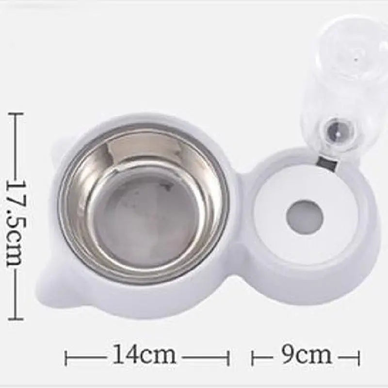 Gamelle double : Nourriture et eau - Idéal pour les chiens et les chats, présentant un gros plan d’une gamelle pour chien avec couvercle et cuillère