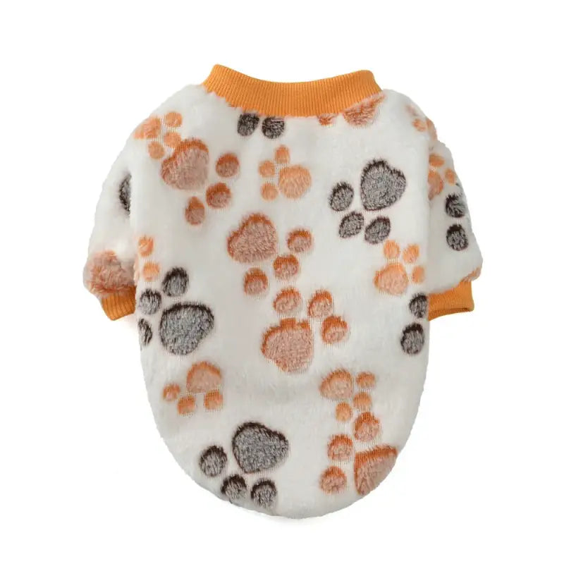 Pull Douillet pour Chat en tissu de qualité, blanc avec des empreintes orange et marron