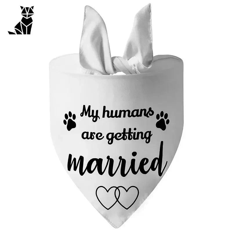 Bandana blanc avec ’It’s getting married’ sur Happy Dog Bandana at PetZeal - motifs de mariage