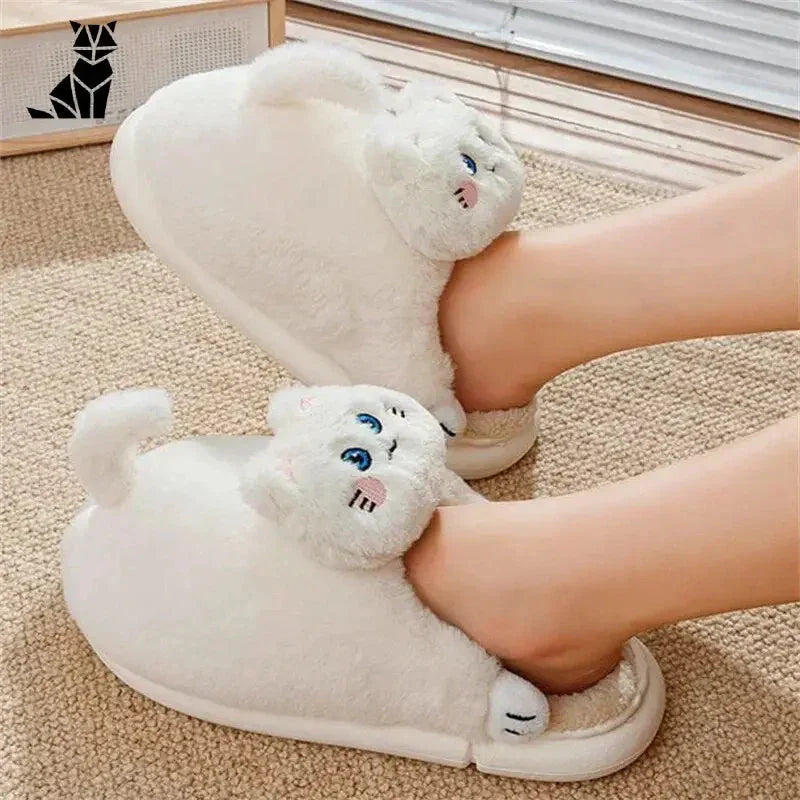 Chaussons en coton doux pour amoureux des chats avec semelle ornée d’un motif de chat - Douillet, élégant et doux