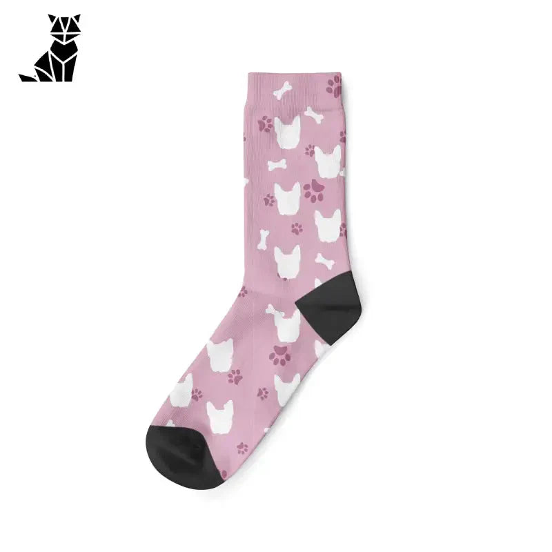 Chaussettes roses uniques avec chiens blancs - Chaussettes personnalisées pour chat Style et confort