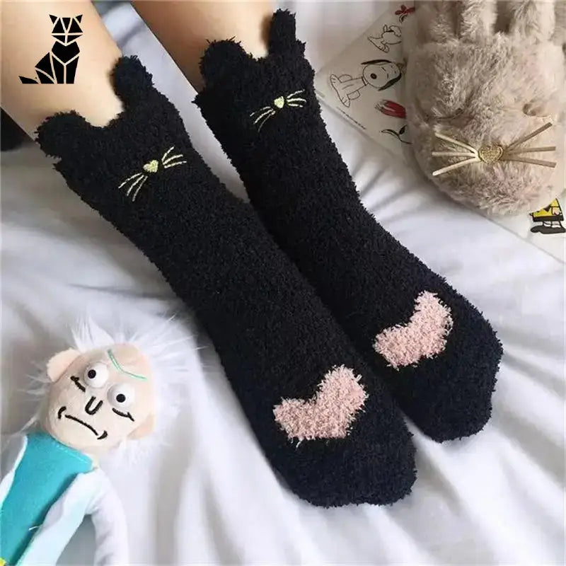 Chaussettes Motif Chat: Douceur Et Tendresse Pour Le Télétravail - Noir