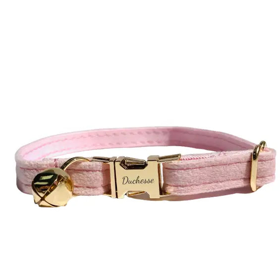 Collier Chat Personnalisé Velours Lisse Rose Transparent Background