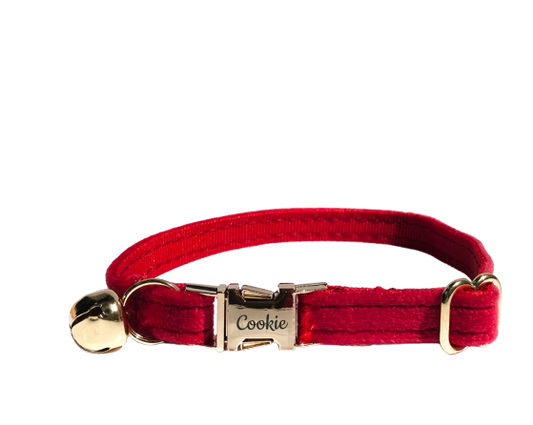 Collier Chat Personnalisé Velours Rouge Transparent Background