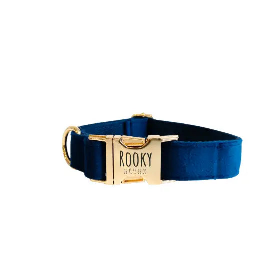 Collier Chien Personnalisé Velours Bleu Marine Transparent Background