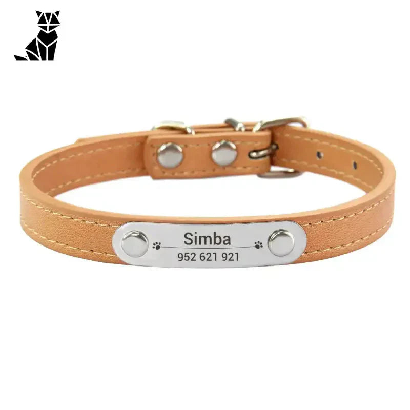 Collier pour chien en cuir souple personnalisable avec nom gravé - texture douce cuir