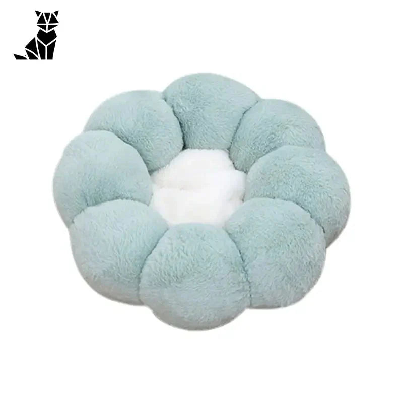 Coussin à fleurs lavable bleu et blanc super doux avec boule duveteuse pour chats, coussin à fleurs lavable super