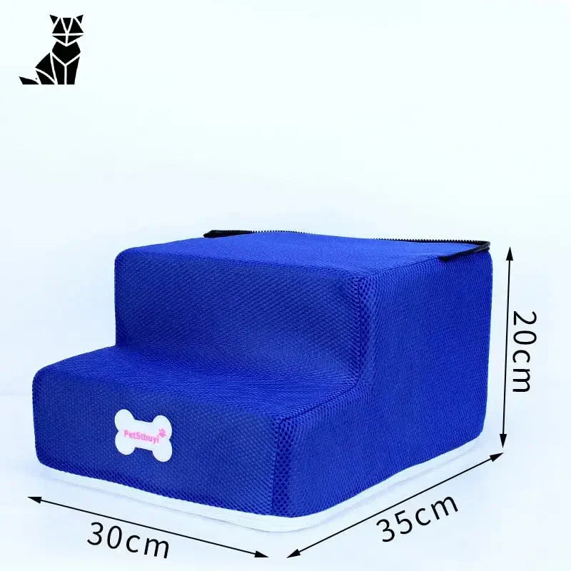 Escalier pour petits chiens à trois marches : Chaise en mousse bleue avec base blanche pour le confort des animaux de compagnie