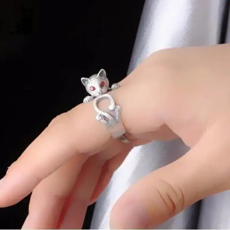 Mignonne Bague Chat En Plaqué Argent Pour Les Amoureux Des Félins