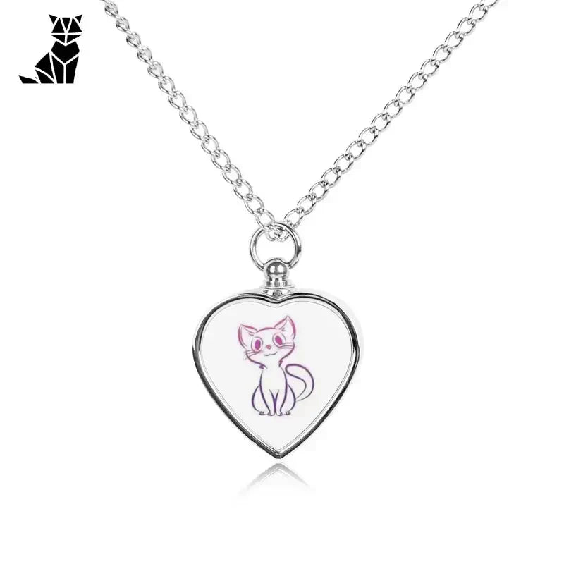 Collier de cœur en argent avec un chat rose, parfait pour un petit cadeau tangible personnalisé