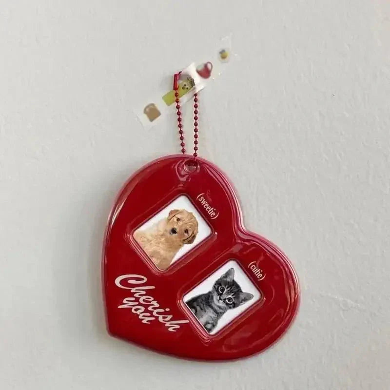 Ornement en forme de coeur rouge avec photo de chien sur Porte carte photo personnalisé Staacquering Idol