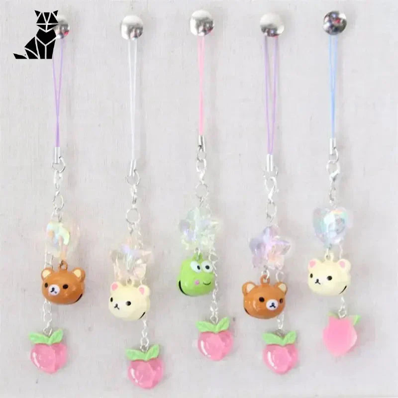 Lot de cinq perles en forme d’animaux de Kawaii Fishing/Ante Inspired Porte-clés