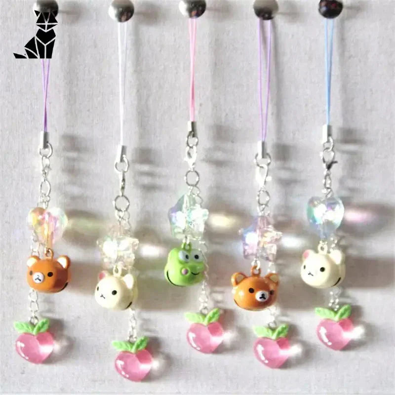 Porte-clés Kawaii inspiré de la pêche et des animaux : Perles colorées avec Porte-Clés Chat et Oiseau Accessoire