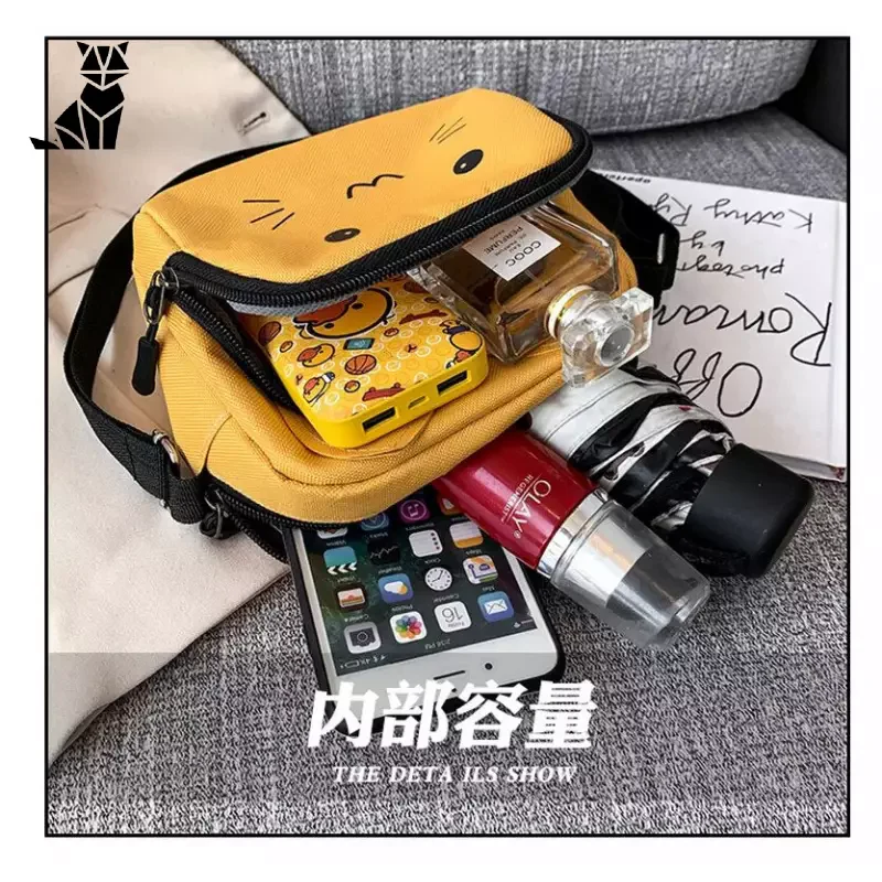 Elegant Cartoon Cat Shoulder Bag - jaune, pouvant contenir un appareil photo et des objets personnels