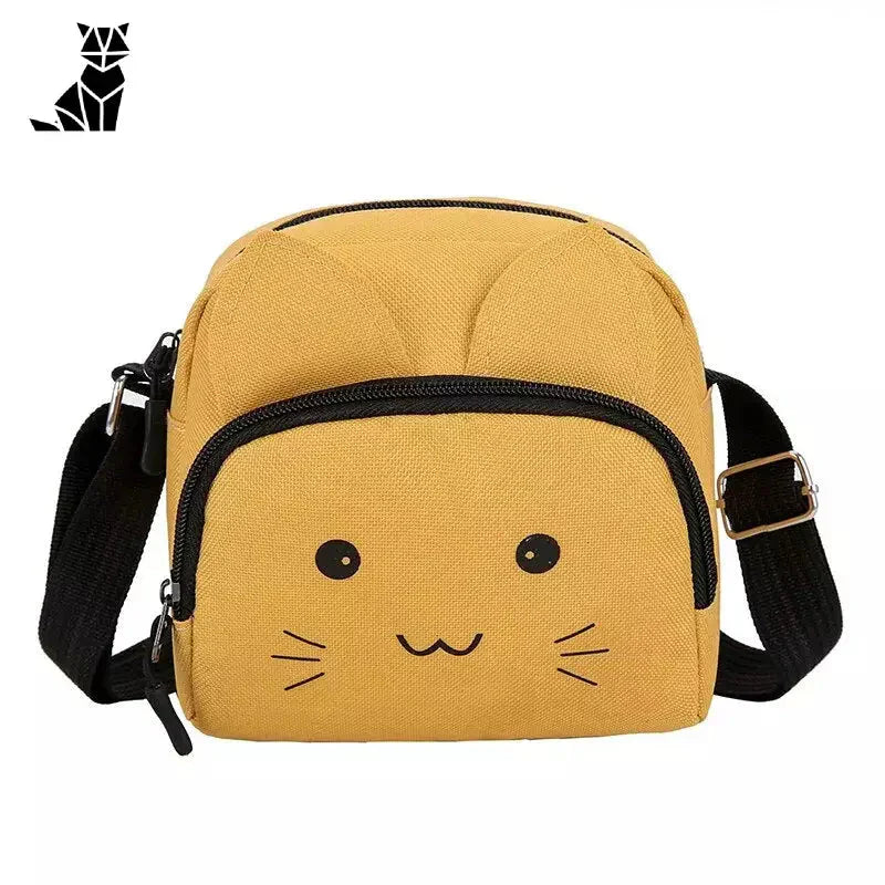 Petit sac de chat jaune avec un visage souriant - Elegant Cartoon Cat Shoulder Bag