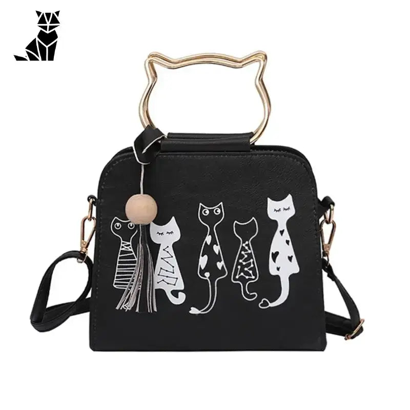 Sac à Main Chic Pour Femme Au Motif Chat élégant - Noir