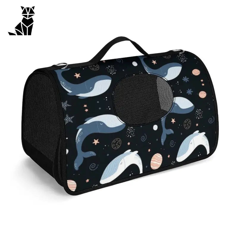 Sac de voyage personnalisé avec fermeture éclair : Motif baleine et étoile noir et blanc, Poignée Ergonomique