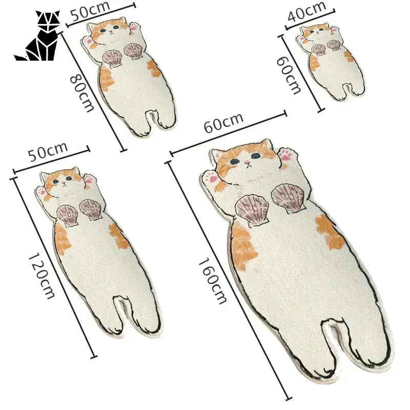 Lot coloré de quatre aimants en forme de chat de dessin animé, issus de notre produit Cartoon Cat Floor Mat (tapis de sol en forme de chat)