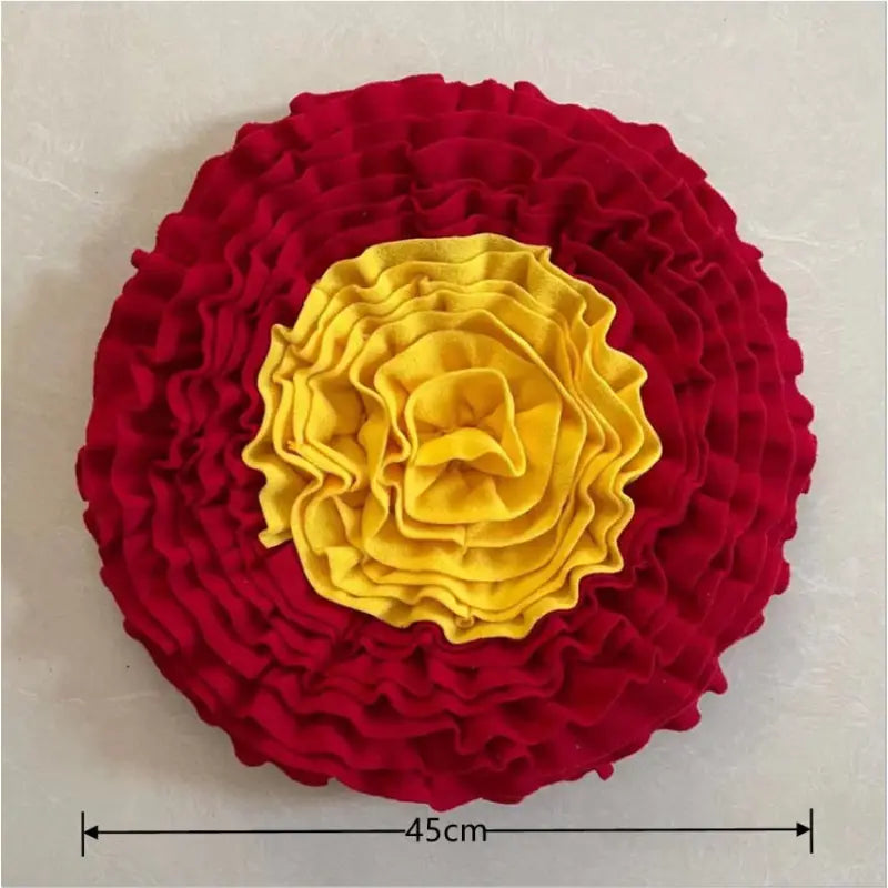 Fleur rouge et jaune avec centre jaune sur tapis d’éveil olfactif pour chiens - Food Research