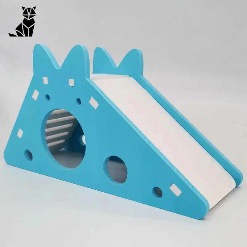 Petite maison pour chat en plastique bleu avec toit blanc - Slide for Little Companion bois